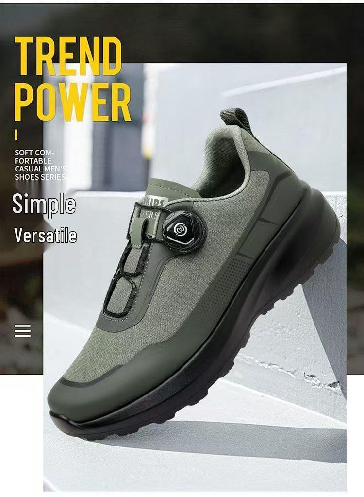 Herrenschwarze Outdoor-Sportschuhe mit Drehknopf, dicker Sohle und rutschfestem Design