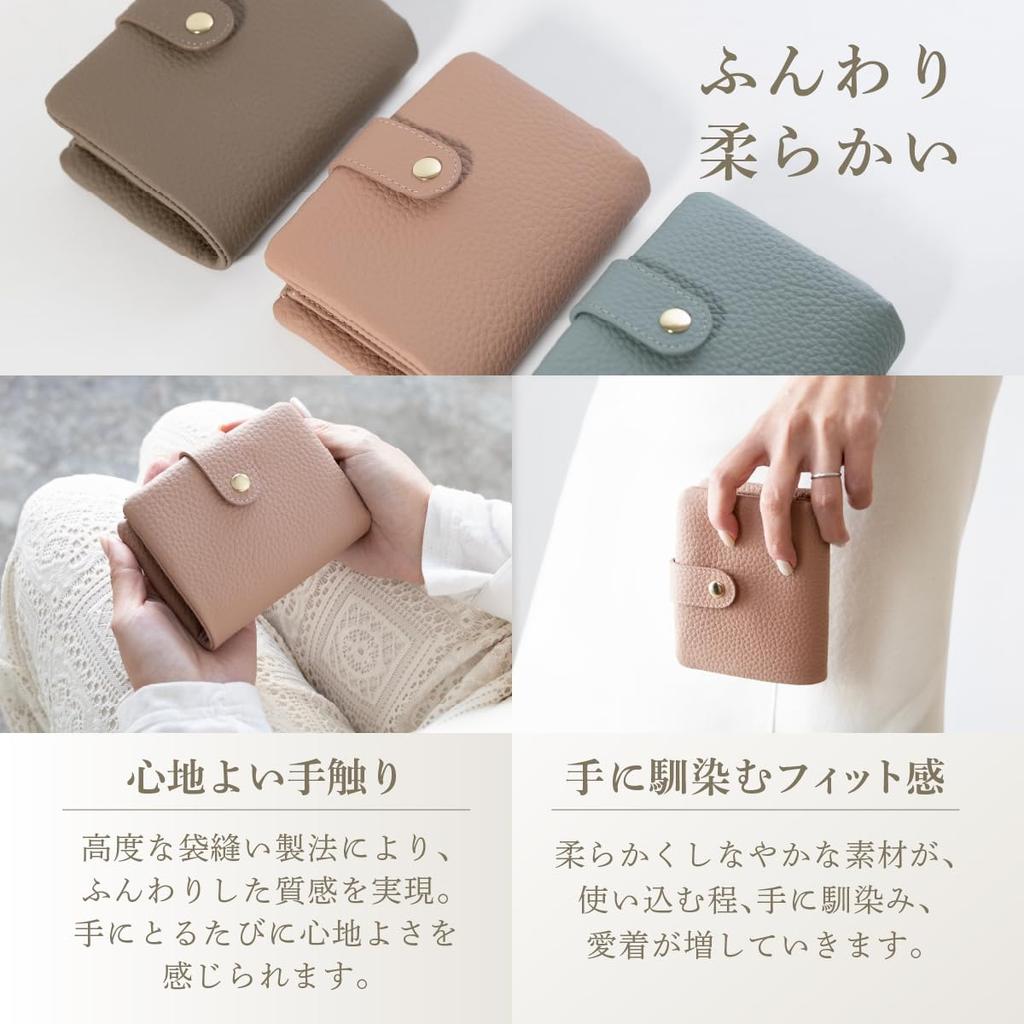 RafiCaro Women's Bifold Wallet, Soft and Genuine Leather, Cute, Compact, Small, Large Capacity, Snap Belt Closure, Exterior Pocket, Coin Purse, Card