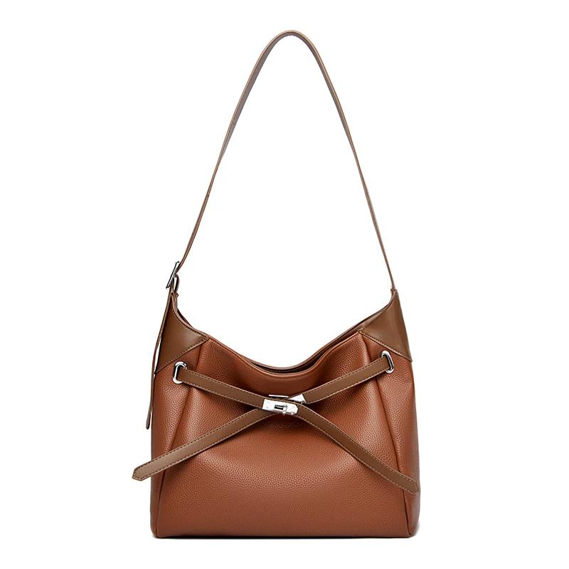 

3-Layer Pocket Design Vintage Leather Women S Shoulder Bag Designer Female Top-Handle Bag Large Capacity Tote Premium
