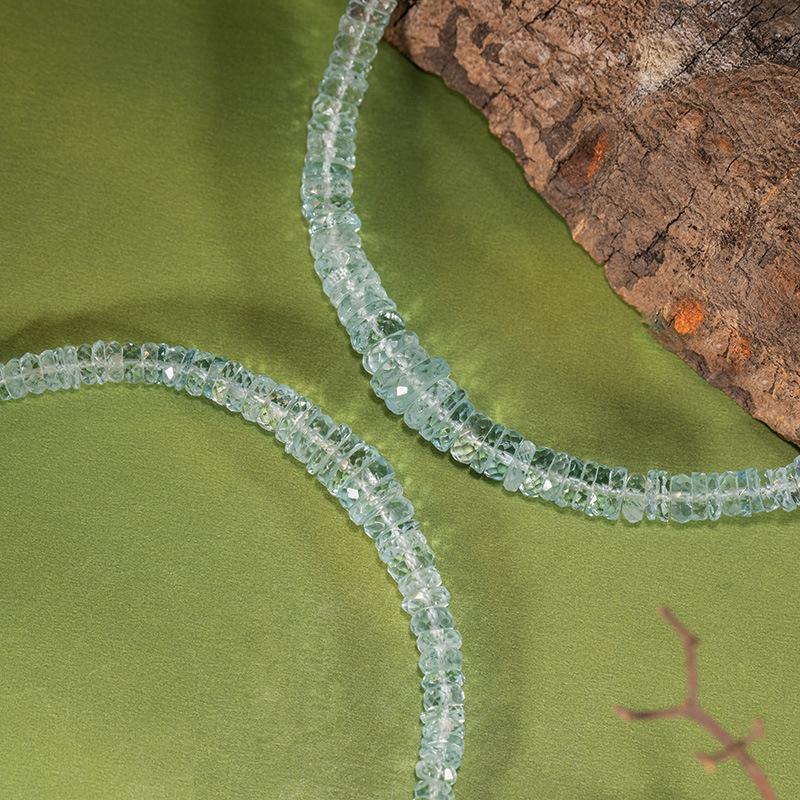 Natural Aquamarine Beaded Necklace Women'S S925 Sterling Silver Colored Jewelry Haixi Cut Gradual Change In Size