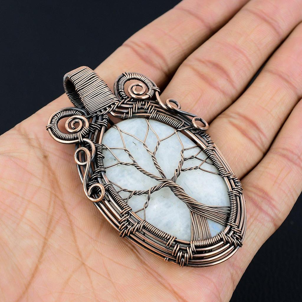Moonstone 999 Copper Wire Wrapped Pendant, Handmade Gemstone Pendant, Gift For Mom Antique Jewelry