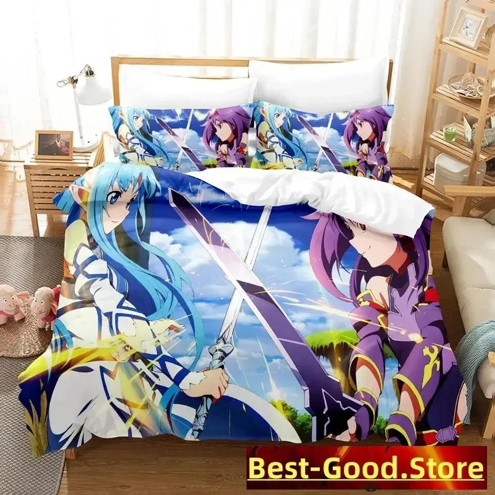 Sword Art Online Ii Bedding Set Cartoon Anime Three-Piece Set Adult Kid Bedroom Duvetcover Sets 3D Kawaii Roupas De Cama