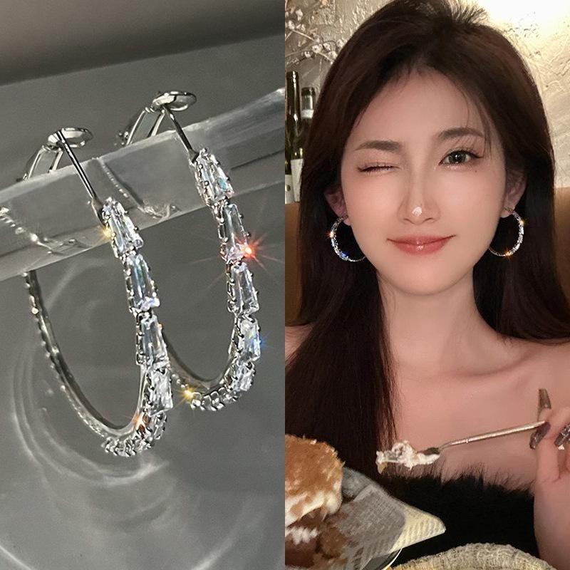Luxurious Hoop Earrings with Micro-inlaid Cir...