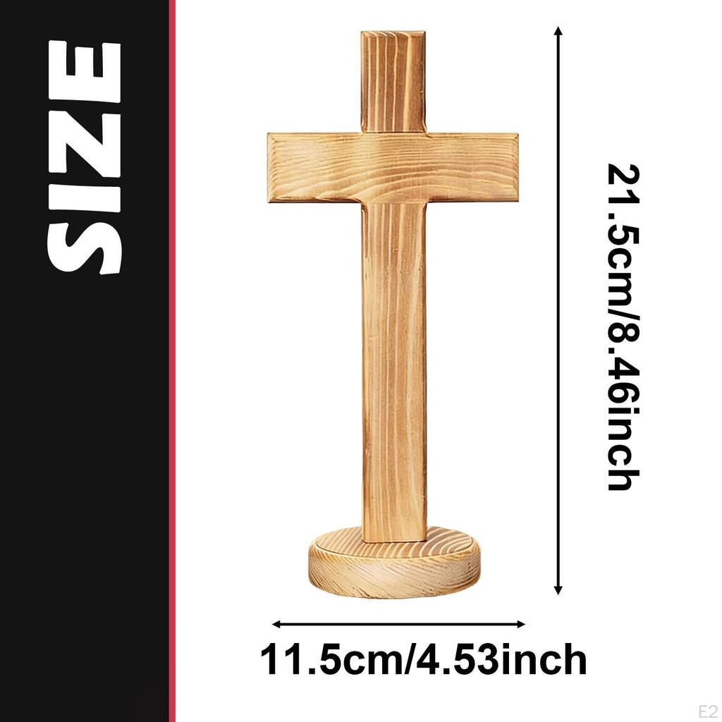 Wood Standing Cross Wooden Sculpture Decorative Christian Crucifix Statue Art Crafts Ornament for