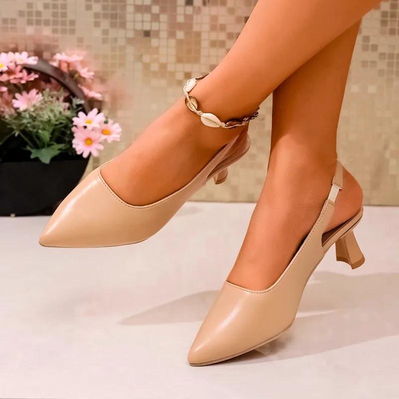 Fashion Plus Size 2025 Summer Fashion Women's Slingbacks High Heels Novelty Pointed Toe Slip On Thin Heels Pumps for Versatile New Dress