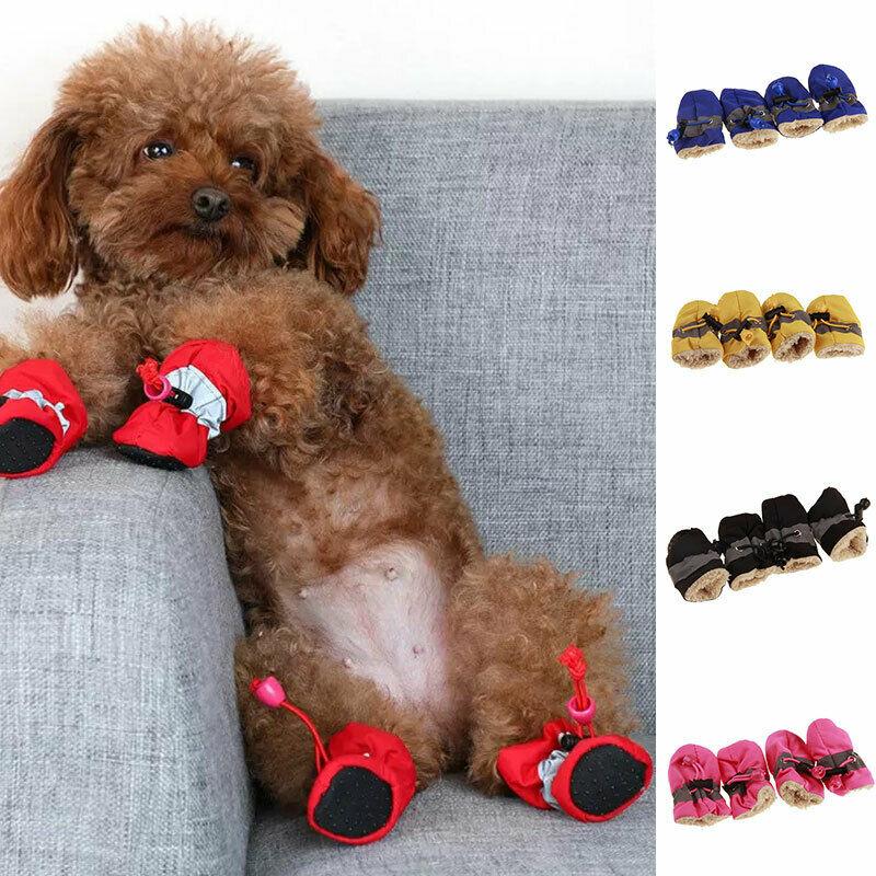 4pcs/set Warm Winter Pet Dog Boots Waterproof Puppy Shoes Protective Anti-slip Apparel for Small Dog Puppy Dogs Socks Booties