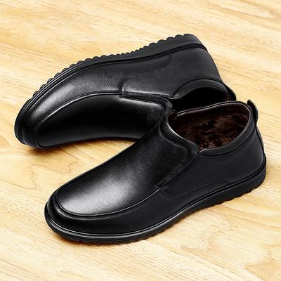 2024 Winter Classic Men's Genuine Leather Shoes Warm Plush Business Shoes Men's Casual Shoes Thick Sole Cotton Shoes