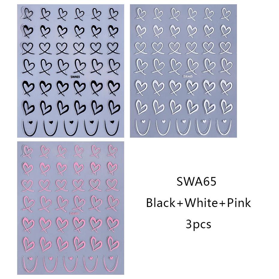 3/4pcs Black White Pink Love Nail Art Stickers 3D Lines Love Nail Decals DIY Adhesive Slider Valentine Manicure Decoration