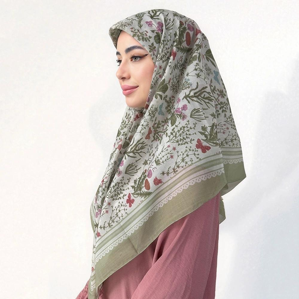 New Malaysian-Style Headscarf For Women 110Cm Square Scarf Versatile Printed Decorative Sun Protection Shawl Summer Bandana Wrap