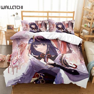 Genshin Impact Raiden Shogun Μαξιλαροθήκη Κλινοσκεπάσματα Τσάντα Σετ Κινούμενα Σχέδια Anime Εξατομικευμένη Διακόσμηση Κλινοσκεπασμάτων Χαριτωμένη Παπλωματοθήκη S