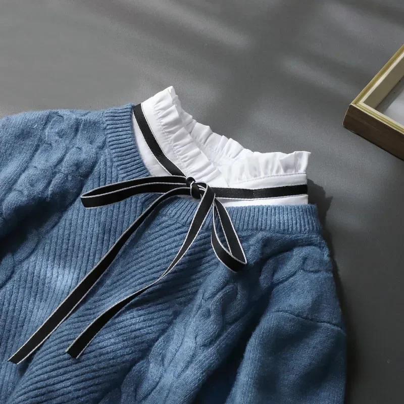 Lace Novelty Fake Collar for Women Shirt Front Ties Detachable Collar Stand Dress Sweater Girls False Collar