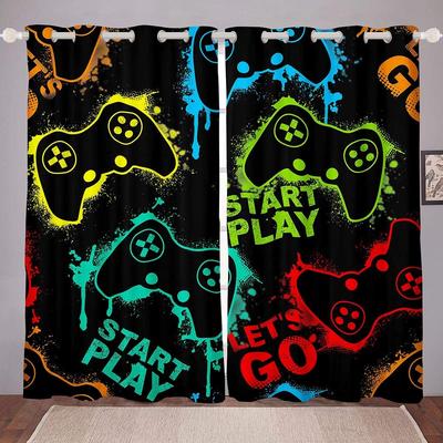 Gamer Curtains Video Game Gamepad Controller Print Pattern Window Drapes for Kids Boys Girls Bedroom Curtains 2 Panels Drapes