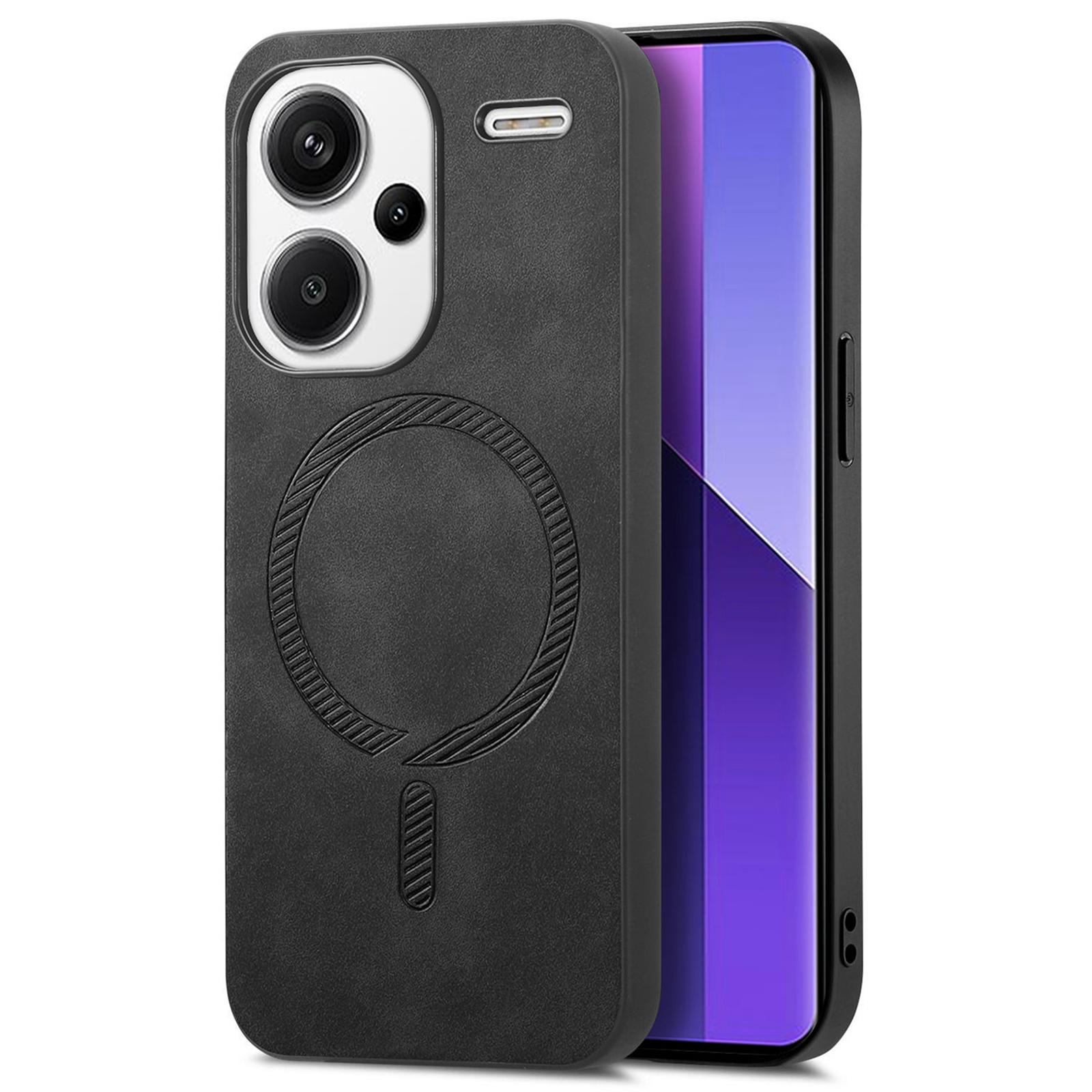 

For Xiaomi Redmi Note 13 Pro+ 5G Leather Back Case Compatible with MagSafe Skin-touch Phone Cover Black