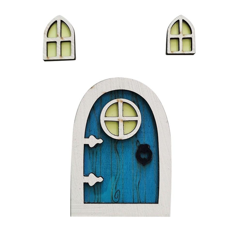Cute Wooden House Miniatures Cartoon Fairy Door Ornaments Fluorescent Elf Door Decor Gifts