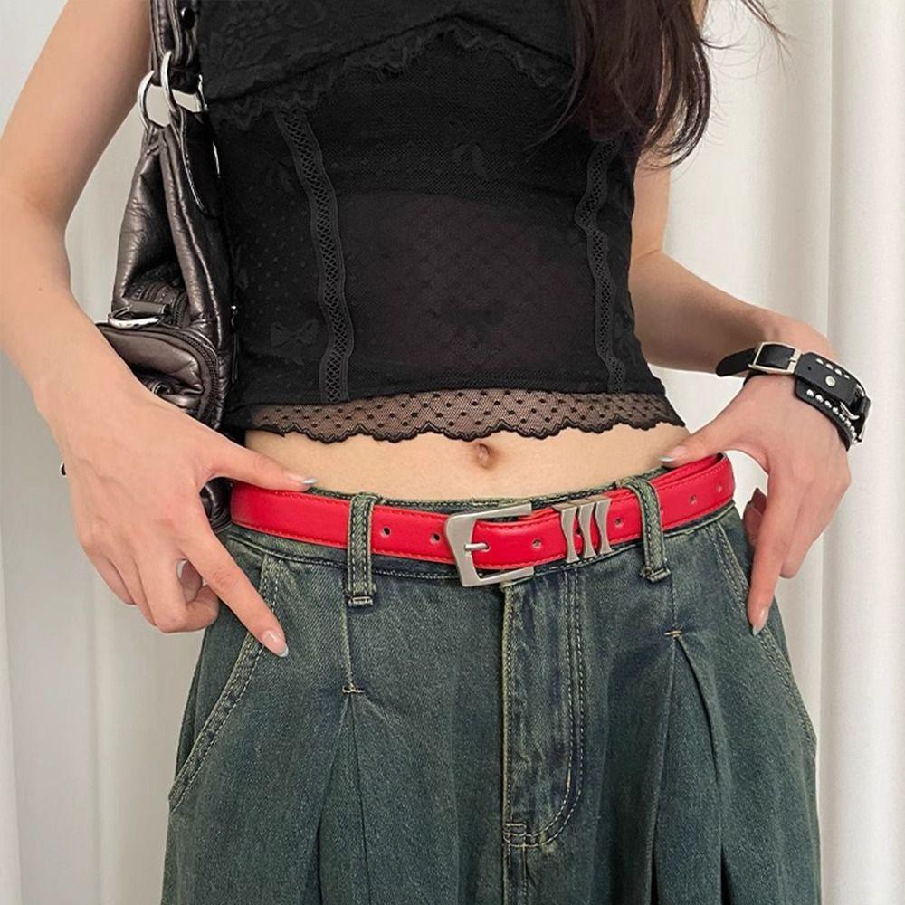 PU Leather Metal Buckle Waist Belt Designer Dress Jeans Belt Ins Women's Belt  Streetwear