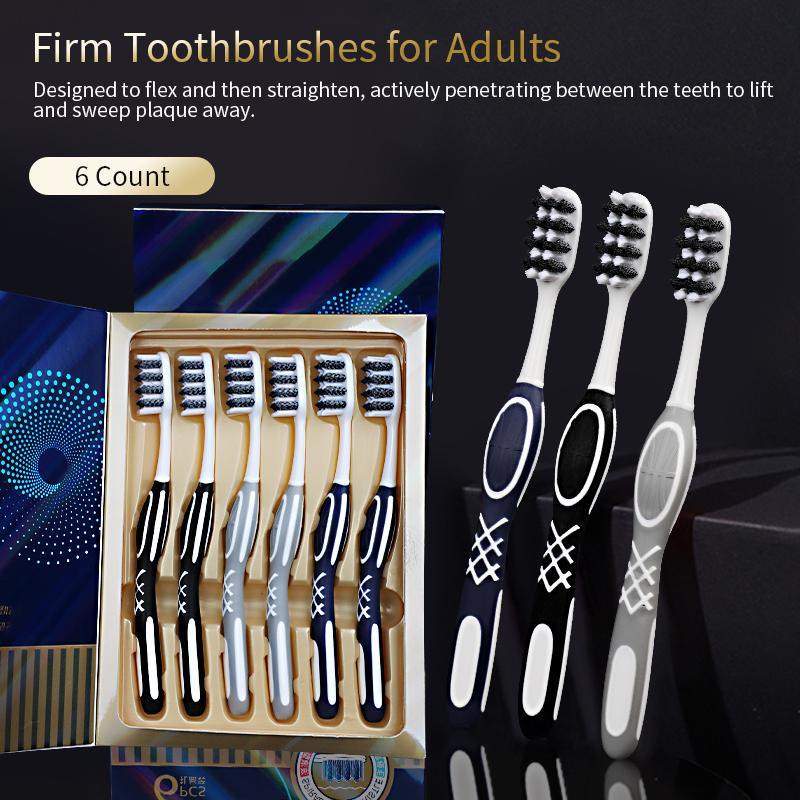 

6 Count Extra Firm Toothbrushes for Adults, Extra Hard Bristles,Deep Plaque Fighter, Rounded Bristles Gentle on Teeth, Tongue