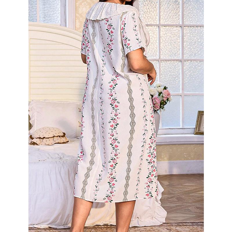 Plus Size Floral Nightgown for Women - Spring/Summer Comfortable Loose Pajama Dress