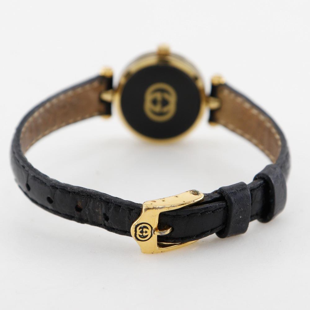 GUCCI Sherry Watches 2000L blackDial Plated Gold/leather Quartz Analog display Women Used