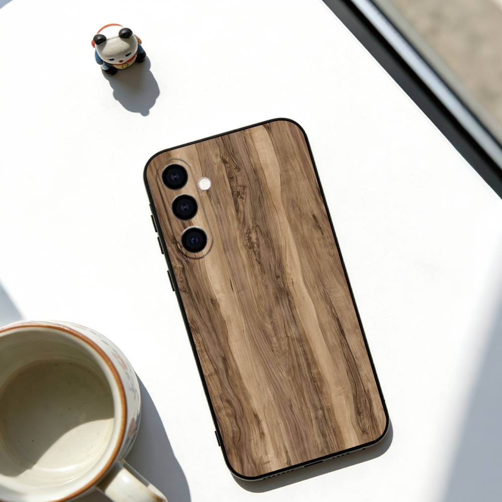 Natural Wood Phone Case Black Silicone Soft For Samsung Galaxy A73,A72,A71,A70,A53,A52,A51