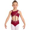 Meisjes Glanzende Strass Dans Leotard Mouwloos Asymmetrisch Kleurblok Bodysuit