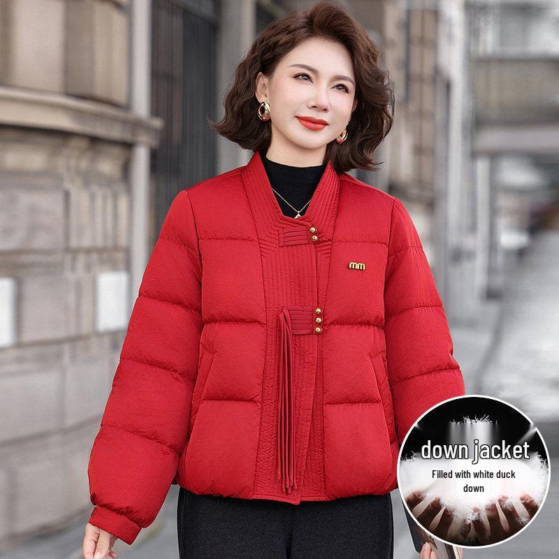 

2025 Chinese Style Red Winter Down Jacket for Moms - Middle-Aged & Elderly Women s Autumn/Winter Outerwear L (recommended 110-130 jin)