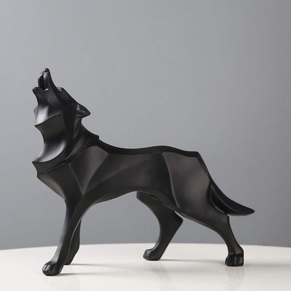 Kawaii Nordic Wolf Desktop Figurine Cartoon Car Ornament Geometry Animal Sculpture  Living Room