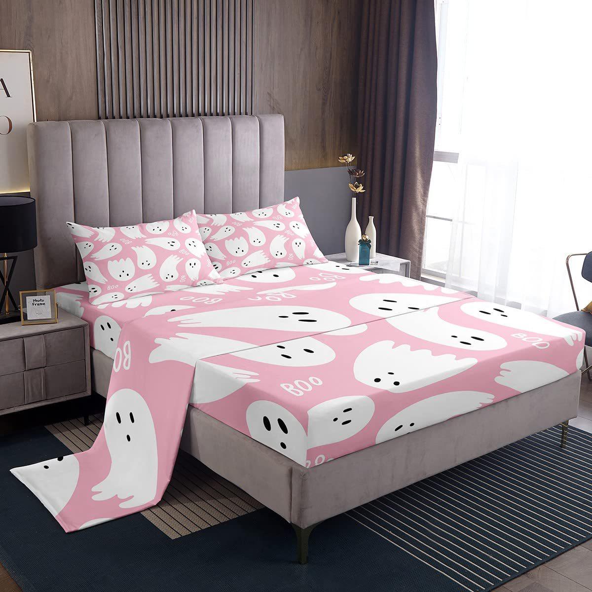 Cute Cartoon Ghost Pattern Bed Hat Four-piece Bedding Set Bedroom Dormitory Bedding Decoration 80*200*30cm