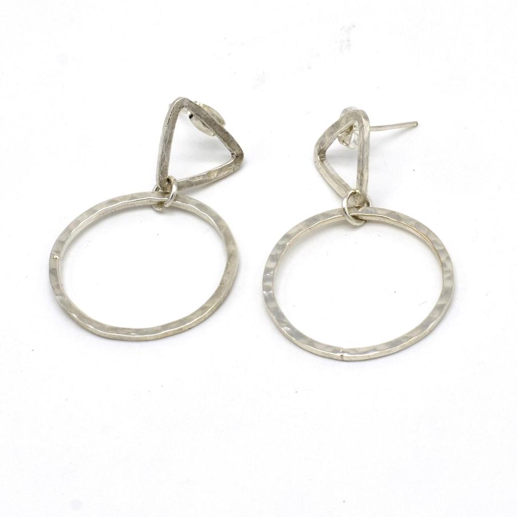 925 Sterling Silver Hammered Earrings, Handmade Hoop Studs Earrings, Gift For Her