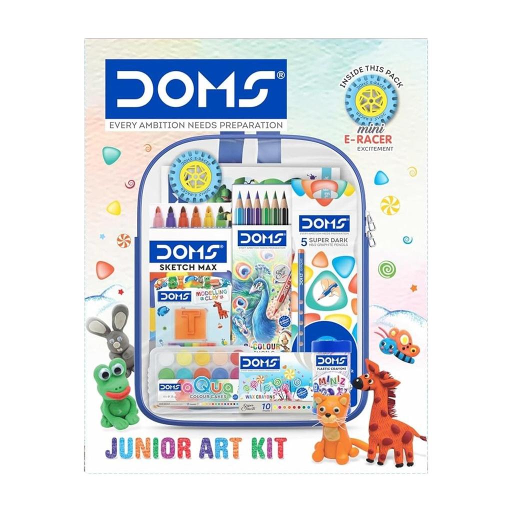 DOMS Junior Art Kit with Transparent Zipper Bag Drawing Book Colouring Set for School Essentials Kids Gifting Combo Pack