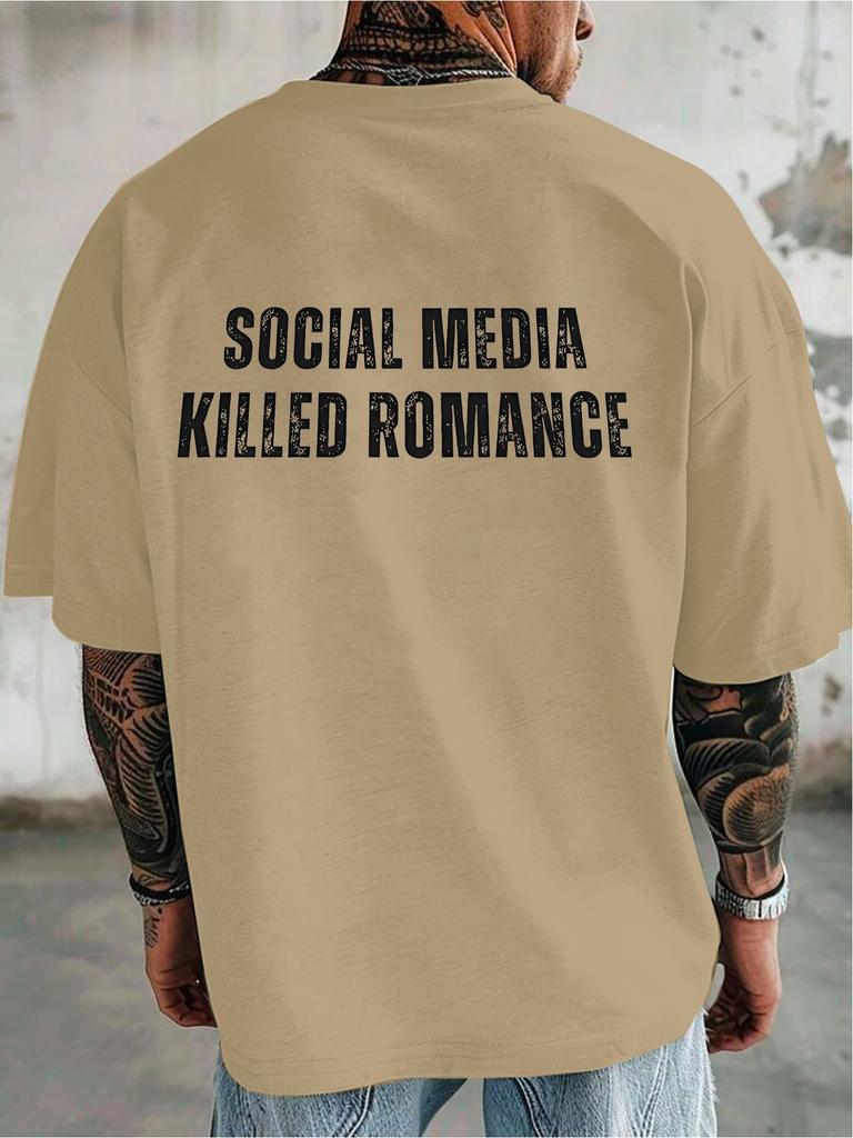 T-shirt da uomo con stampa posteriore Social Media Killed RoUnisexce Cotone Vintage Girocollo Manica Corta Street Oversize Top Basic Casual Quotidiano