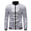 Men Sequin Jacket Stand Collar Shiny Long Sleeves Slim Fit Zipper Closure Cardigan Mid Length Stage Show Dance Performance Coat