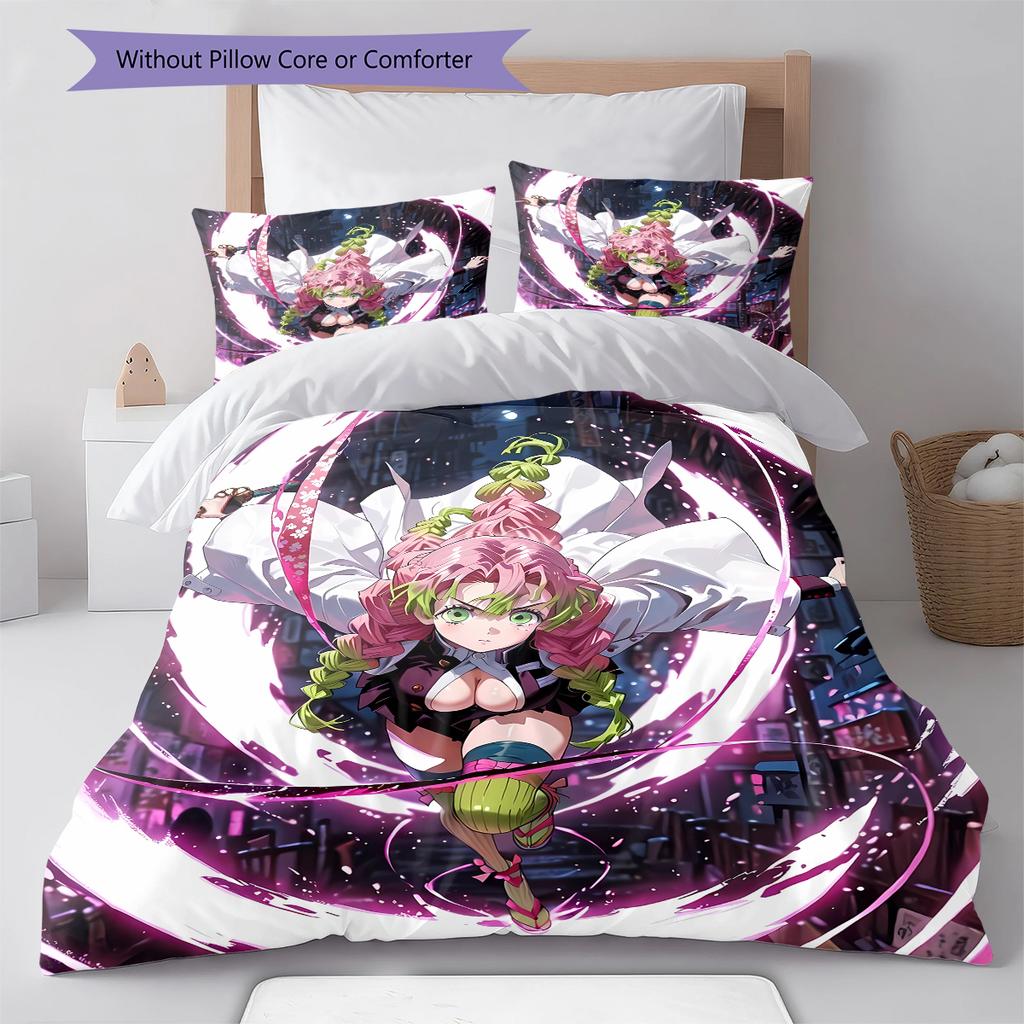 Demon Slayer Pattern Bedding,Quilt Set Quilt Cover Pillowcase Home Birthday Gift (1 * Duvet Cover + 2 * Pillowcase, Without Core)