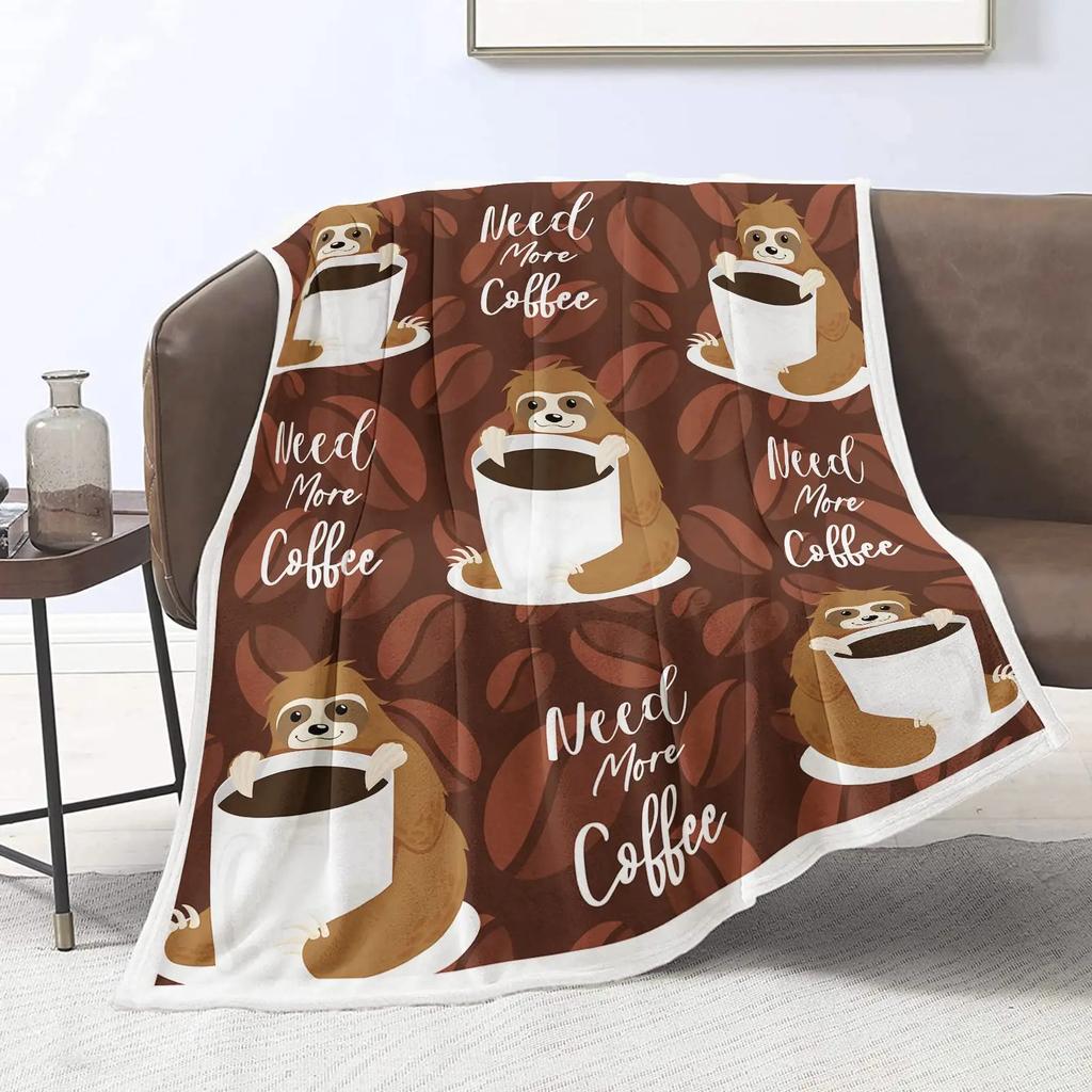 Coffee drinking styles digitalprinted polyester Bedroom velvet flannel soft sofa cover blanket Fleece soft sofa cover blankets