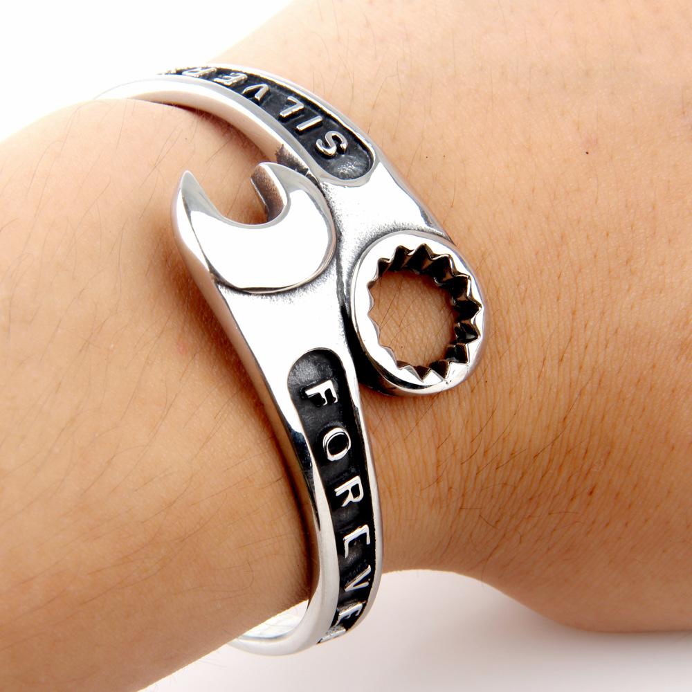 Bracciale Chiave Inglese Uomo Dominante Motociclista Punk Rock Gioiello Regalo Strumento di Riparazione Bracciale Aperto Accessorio per Feste