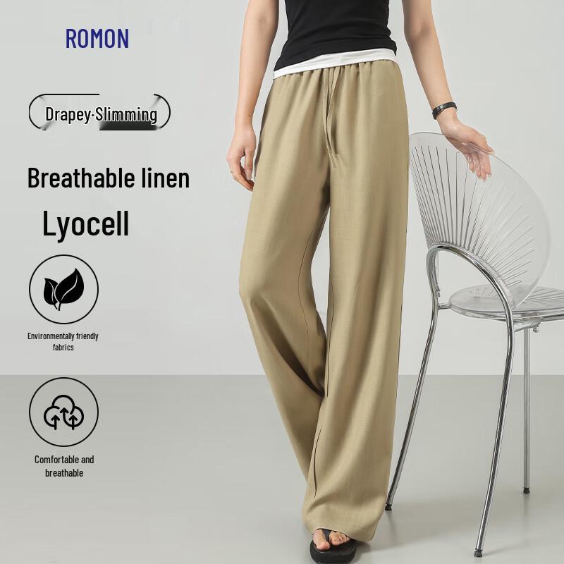 Damen Luomeng Leinen Lyocell Mischung Weitbein Freizeithose