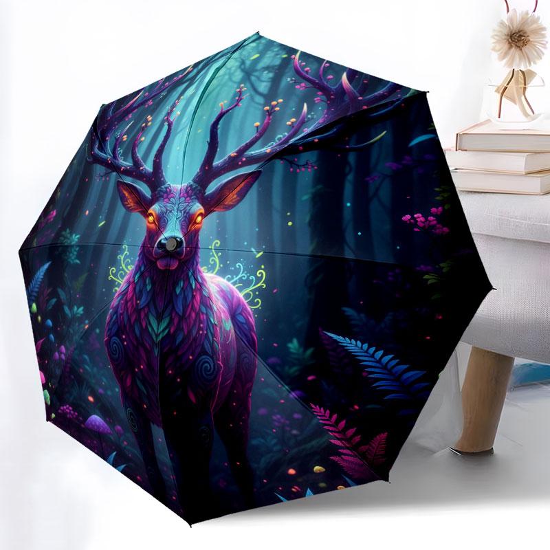 AnimalsElves Pattern Pattern New Style Umbrella, 1 Piece Automatic Folding Umbrella, Portable Travel Umbrella, Outdoor Umbrella, Birthday Gift