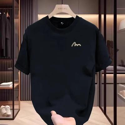 Herren Minimalistisches Logo Print Oversized Kurzarm Baumwoll T-Shirt