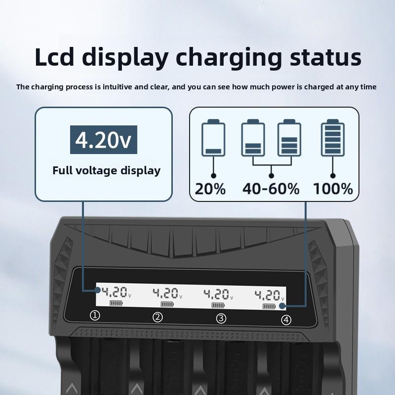 2 4 Slots Intelligent LCD Fast Charger For 18650 Battery USB Charger for 26650/21700/18650/18500/16340 AA/AAA Lithium Battery