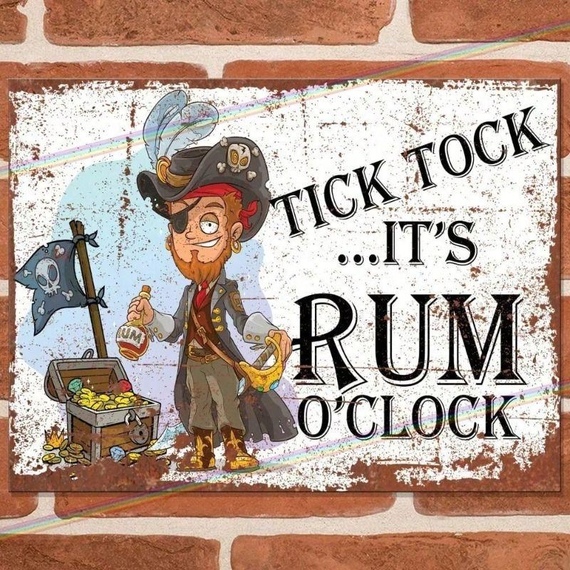 

Vintage Metal Tin Sign Rum O Clock Wall Decor Retro Poster for Bar Pub Man Cave Gift
