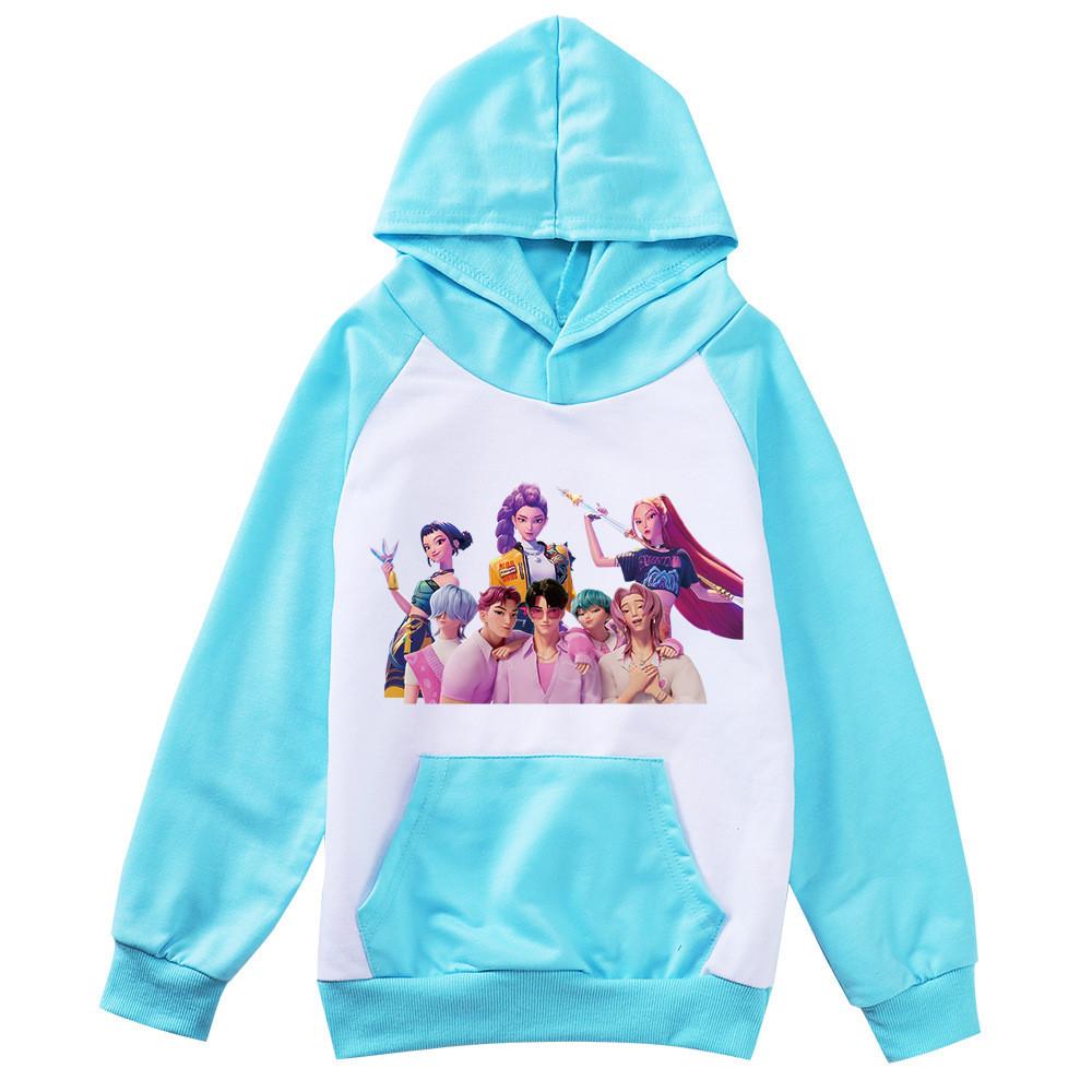 Kids Girls Anime Cartoon K-Pop Rumi Zoey Mira Printed Pocket Casual Long Sleeves Hoodies