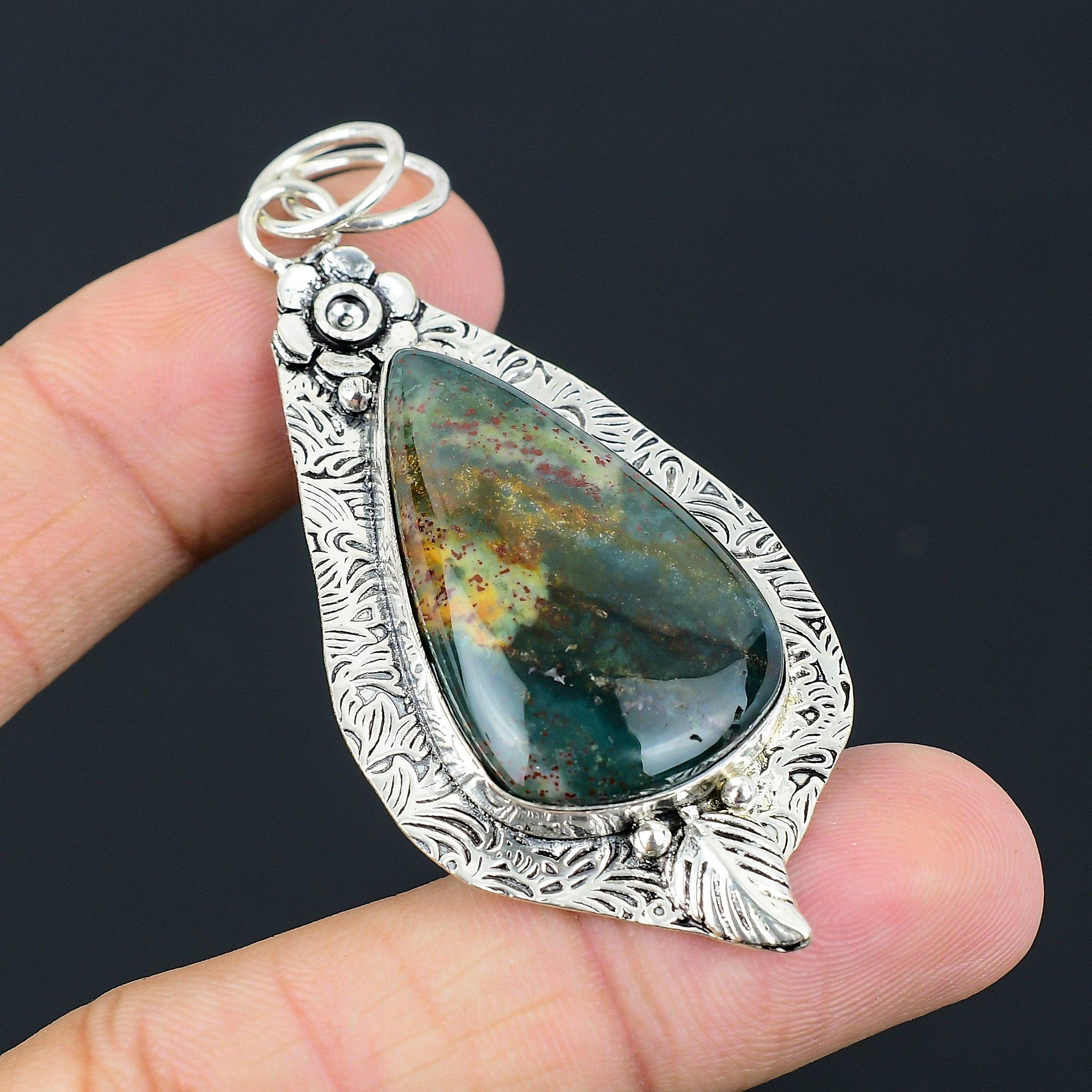 Распродажа ко Дню дочерей Серебро 925 пробы Гелиотроп Камень Жена Цветок Кулон Украшение