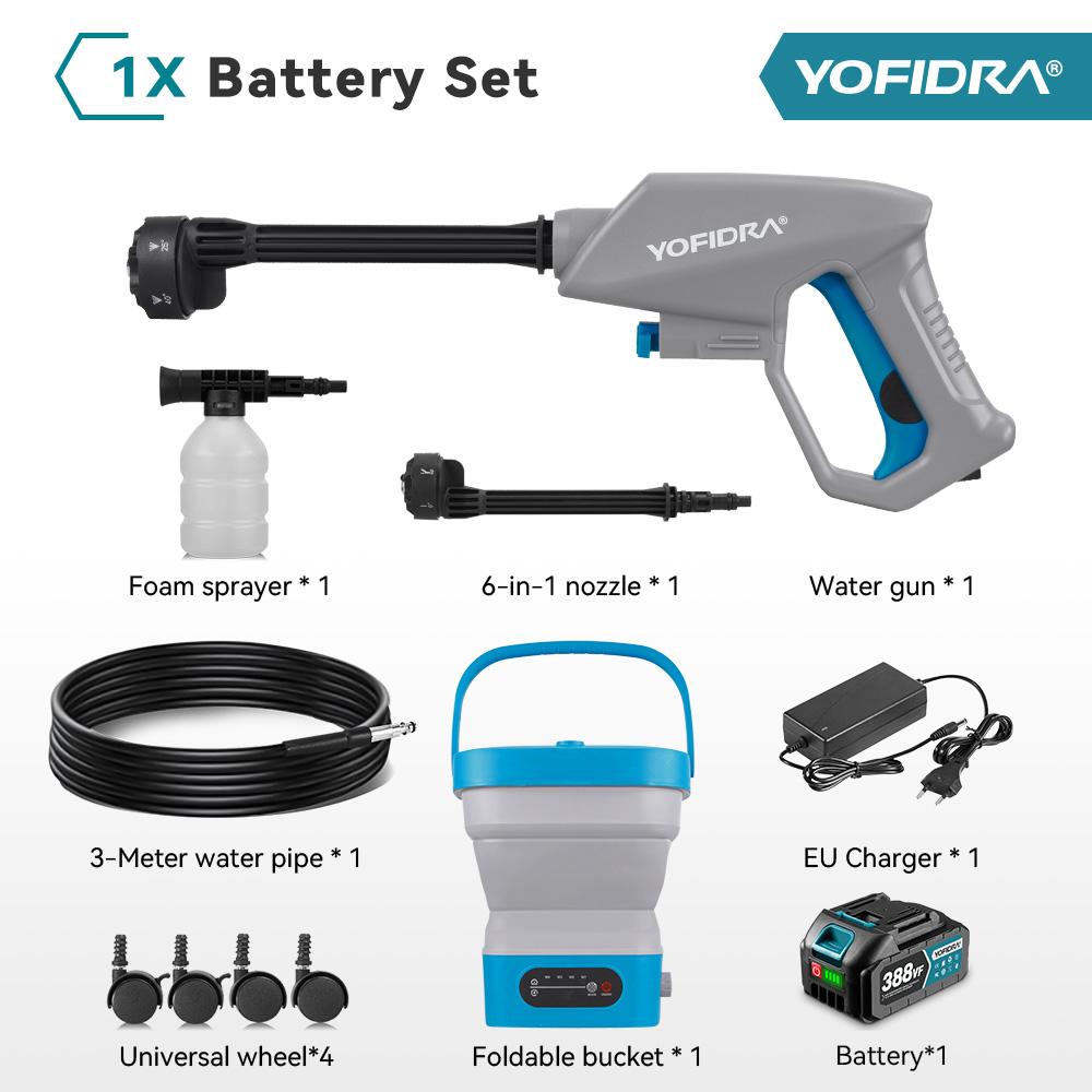 Yofidra 100BAR Elektrischer Hochdruckreiniger mit faltbarem 15L Tank Autowaschen Garten Wasserspritzpistole Für Makita 18V Akku Pin