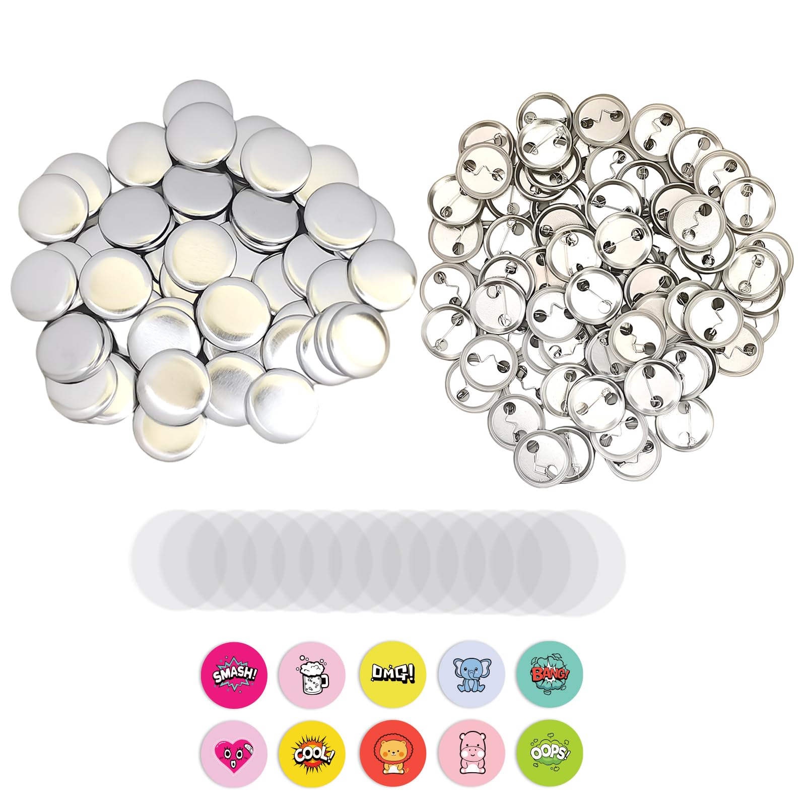 YiiYiiGO 58mm Round Badge Parts, Materials for Badge Making Machines, DIY Badge Parts Set, 100 Pieces