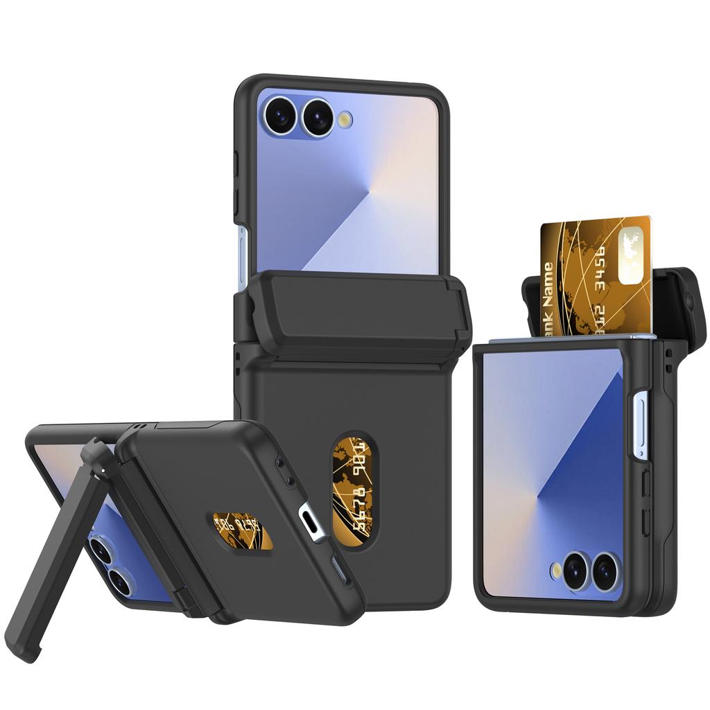 Shockproof Bracket Hinge Case For Samsung Galaxy Z Flip 7 6 5 Flip7 Flip6 Zflip7 Cover Hard Wallet Card Insertion Folding Cases