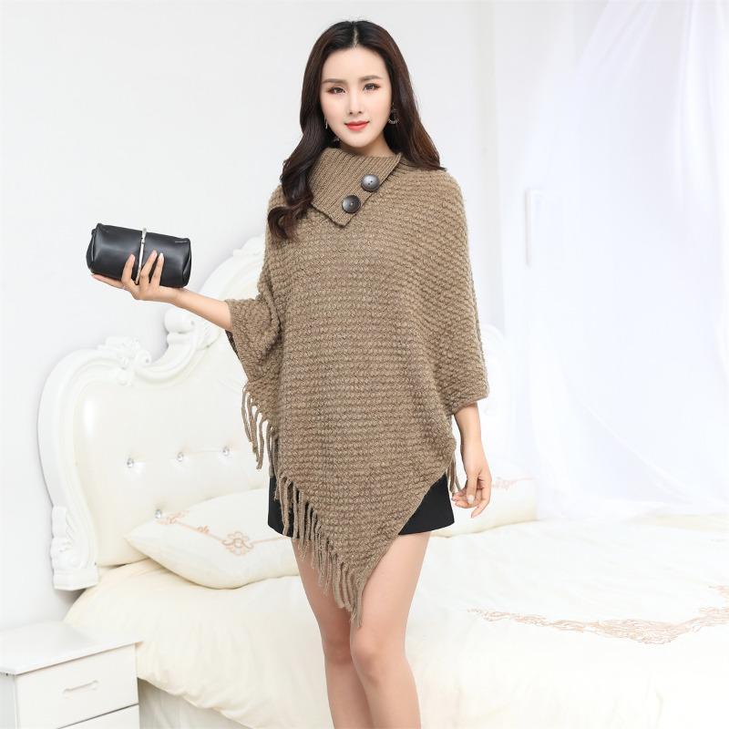 Turtleneck Sleeveless Sweater Button Tassel Women's Cloak Shawl Fashion Sweater