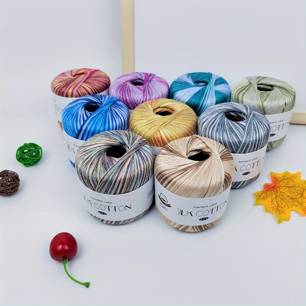 3-teiliges mehrfarbiges Seiden-Baumwoll-Mischgarn, ideal zum Häkeln und Stricken, für Kleider, Westen, Schals, Stirnbänder