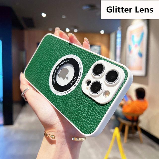 Skórzane logo biznesowe z dziurką etui na telefon Iphone 14 13 12 11 Pro Max 14 Plus 14pro 11 odporna na wstrząsy miękka osłona obiektywu tylna okładka
