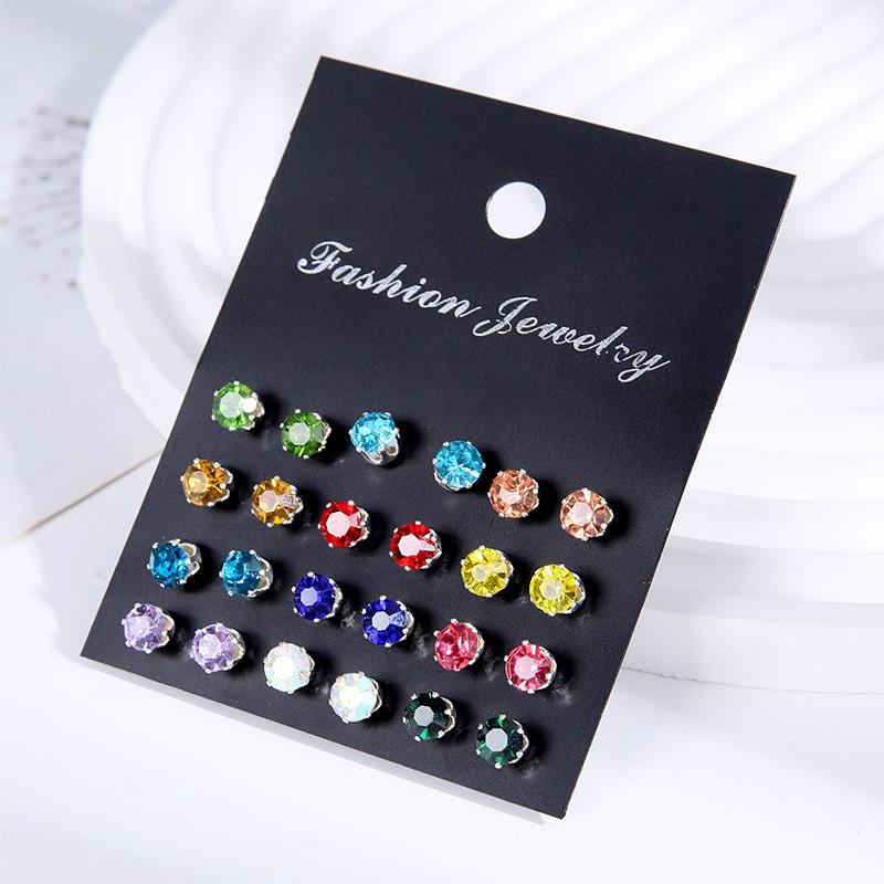 12/1 Pairs Shiny Zircon Stud Earrings Set For Women Men Daily Versatile Chic Color Crystal Ear Jewelry Gifts Accessorie