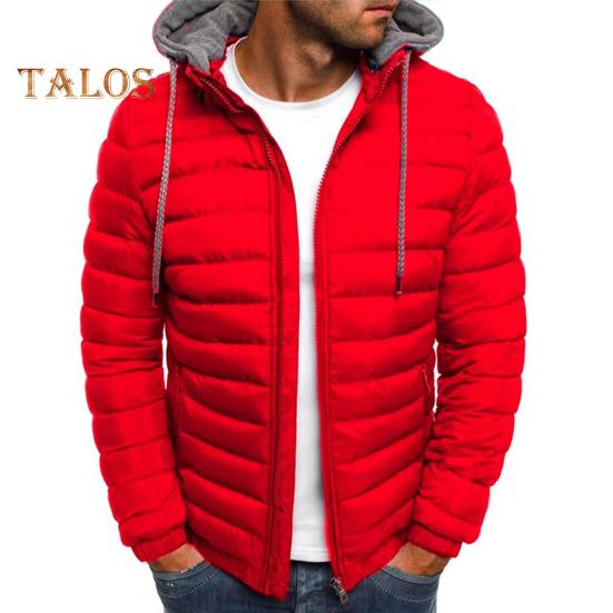 

Мужское хлопковое пальто с капюшоном, застежкой-молнией, однотонная зимняя куртка с карманами, легкая зимняя верхняя одежда L красный