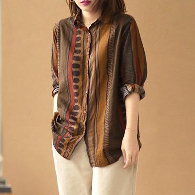 Literary and Artistic Retro Large Size Casual Loose Printing Was Thin Long-sleeved Shirt Women's Autumn Bottoming Small Shirt Shirt